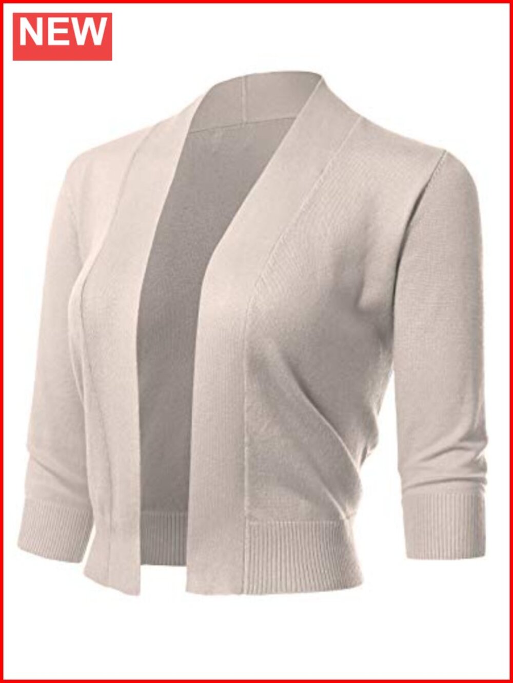 Women's 3/4 Sleeve Cropped Shrug Cardigan Lightweight Open Front Bolero